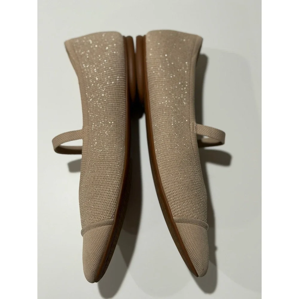 Vivaia Margot Mary Jane Shimmer Knit Pointed Toe Flats Almond Tan Womens 11 EU43